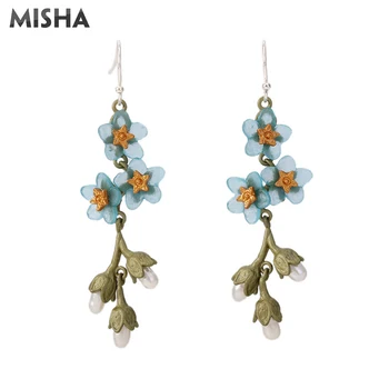 

MISHA New Flowers Earrings For Women Simulation Pearl Handmade Retro Elegant Earrings Design Dangle Jewelry For Party Gift 2572
