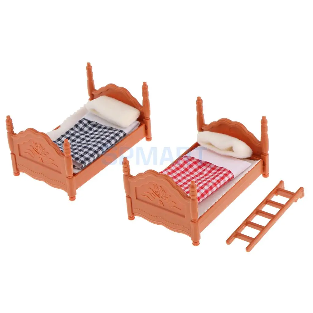 1/12 Scale Dollhouse Bedroom Furniture Bunk Bed Set for 12th Dolls House Accessories