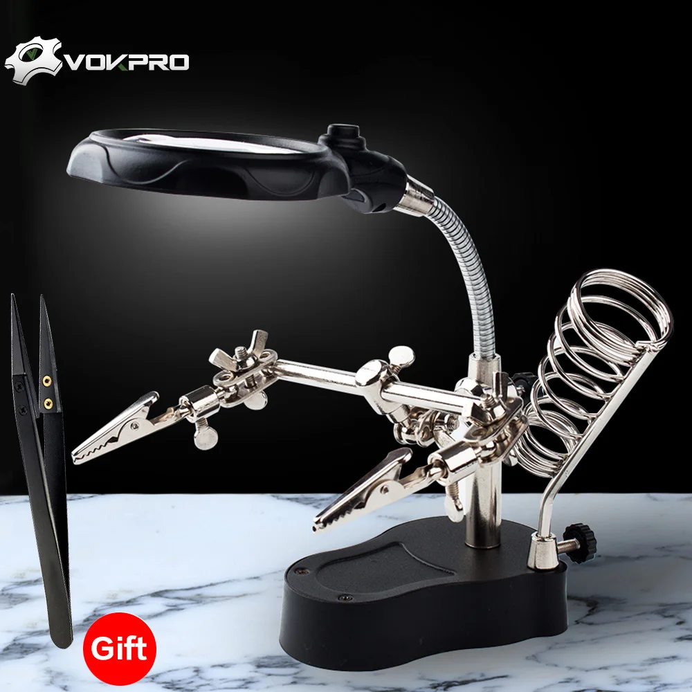 

Multi-functional Welding Magnifier With 3.5X 12X Glasses Magnifying Illuminated Soldering Iron Stand Lens Third Hand Repair Tool