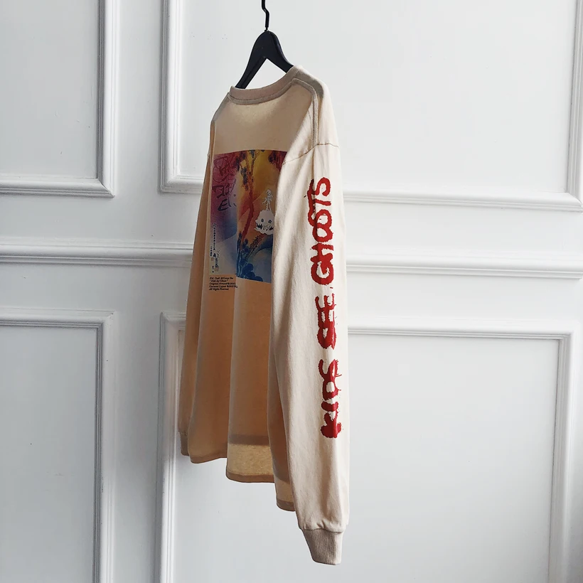 

Kanye Long Sleeve T-shirt Men Women Skulls Kids See Ghosts T Shirt Streetwear Kid Cudi Kanye West Season 6 Clothing Khaki