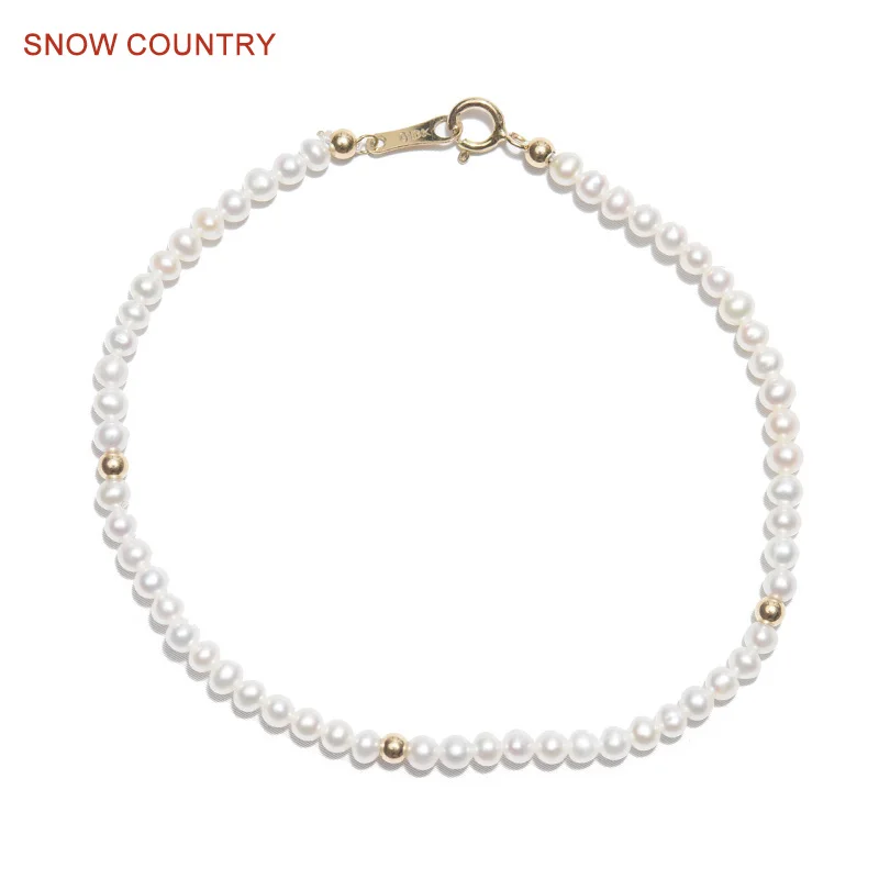 

SNOW COUNTRY Allergy Free 2.5-3mm Genuine Tiny Natural Pearl Bracelet 18K Solid Gold For girl Gift Fashion Jewelry Free Shipping