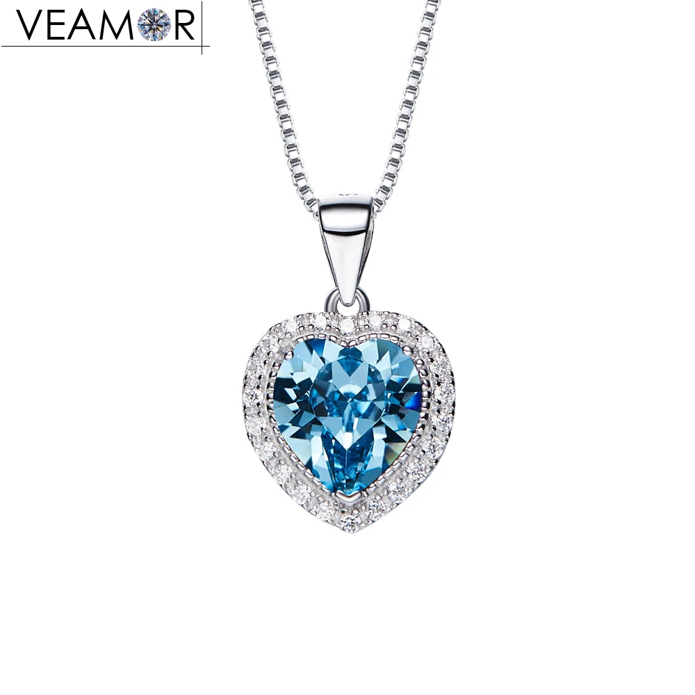 Genuine 925 sterling silver love heart birthstone necklace pendent for