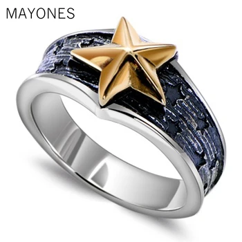 

925 Sterling Silver Gold Color Star 7mm Small Ring for Men Women Vintage Punk Rock Retro Silver Jewelry Men Accessories