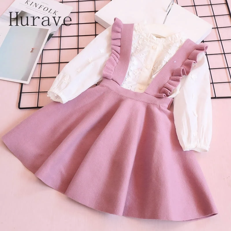 

Hurave Autumn 2019 Girl Dress For Toddler Children Clothing Beautiful Knitted Ruffles Infantil Clothes C19L4