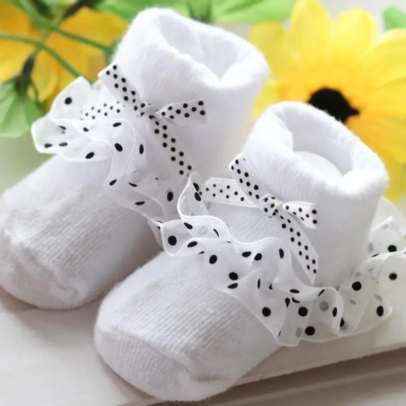 Хлопковые короткие носки для малышей 0-6 месяцев носки принцессы с бантиками для маленьких девочек носки для малышей новые красные носки - Цвет: Белый