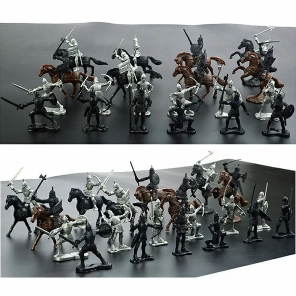 

28Pcs/Set Medieval Knights Warriors Horses Kids Toy Soldiers Figures Static Model Playset playing on sand castles Xmas gift