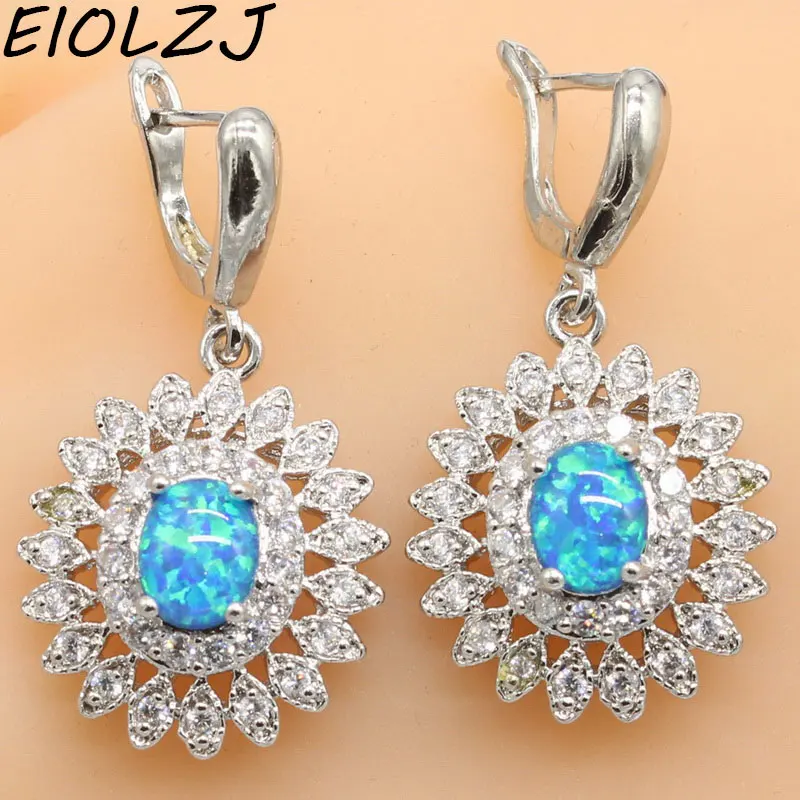 

EIOLZJ 925 Sterling Silver White Blue Flower Opal Dangle Earrings For Women Bridal Women Fashion Jewelry Free Gift Box