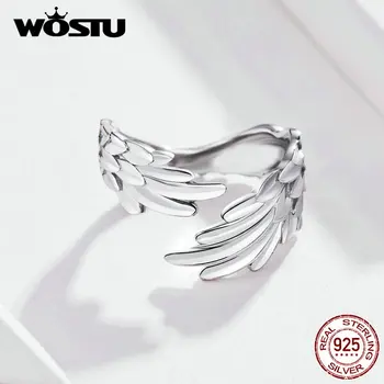 

WOSTU Original Design Feather Ring 925 Sterling Silver Adjustable Size Finger For Women Wedding Silver Luxury Jewelry FIR512