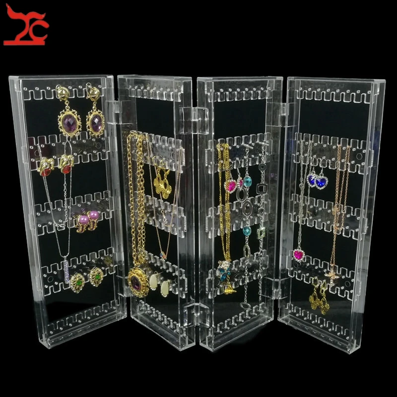 Складной 4 панели акриловый женский органайзер для ювелирных изделий дамское ожерелье серьги-гвоздики держатель витрина шкаф Joyeros Organizador de joya