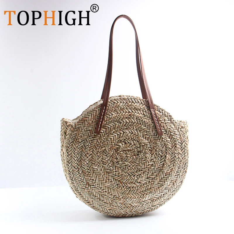 Круглая пляжная сумка TOPHIGH из рафии винтажная плетеная сумочка на плечо круглые