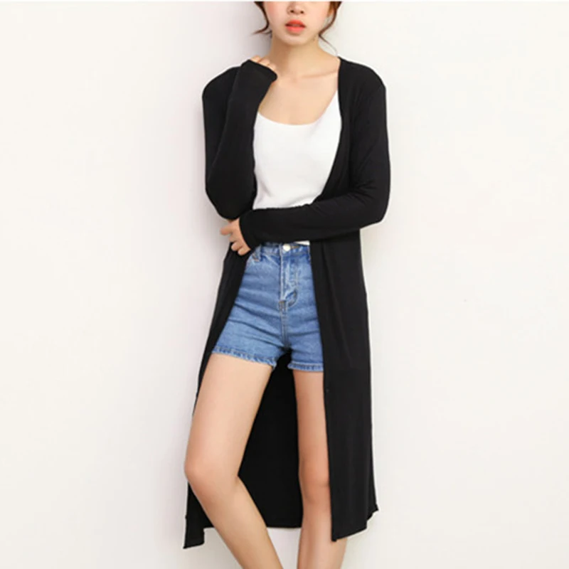 

2019 Spring Thin Long Cardigan Women Modal Long Sleeve Women's Coats Ladies Outerwear Cardigans Coats Black White Coat YP2166