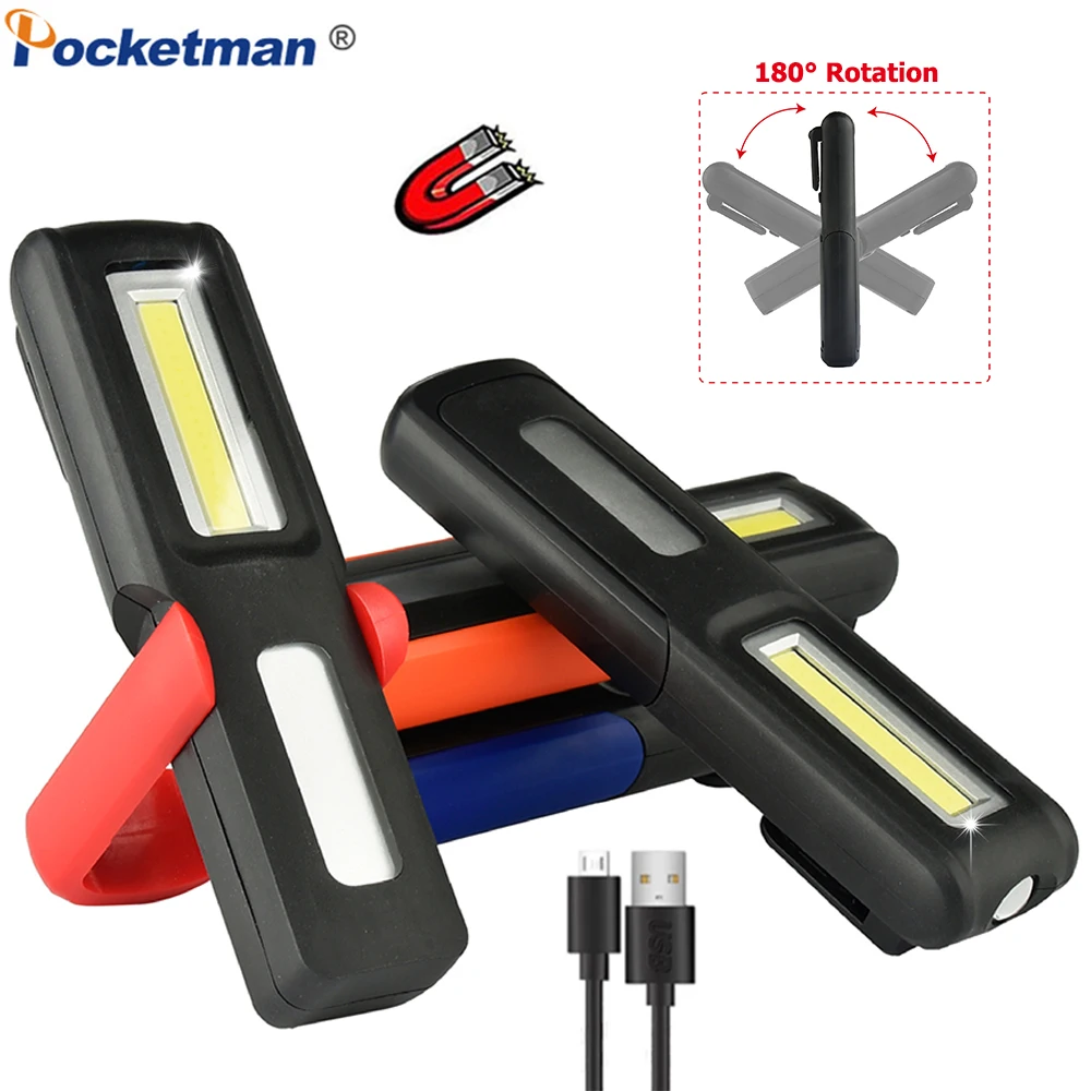 

6800LM USB Rechargeable Work Flashlight COB LED Work Light Magnetic Torch Portable Magnetic Flashlight with Hook for Repairing