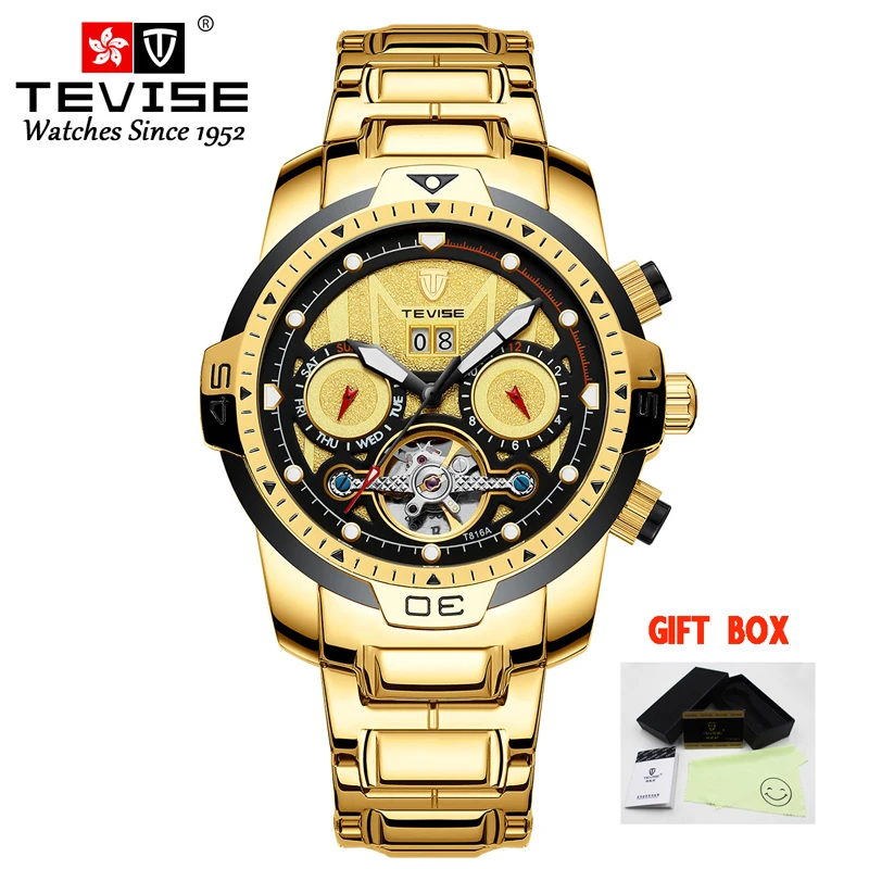 

Tevise Men's Automatic Tourbillon Mechanical Watches Sports Luxury Golden Men Sports Wristwatches Male Watch Relogio Masculino