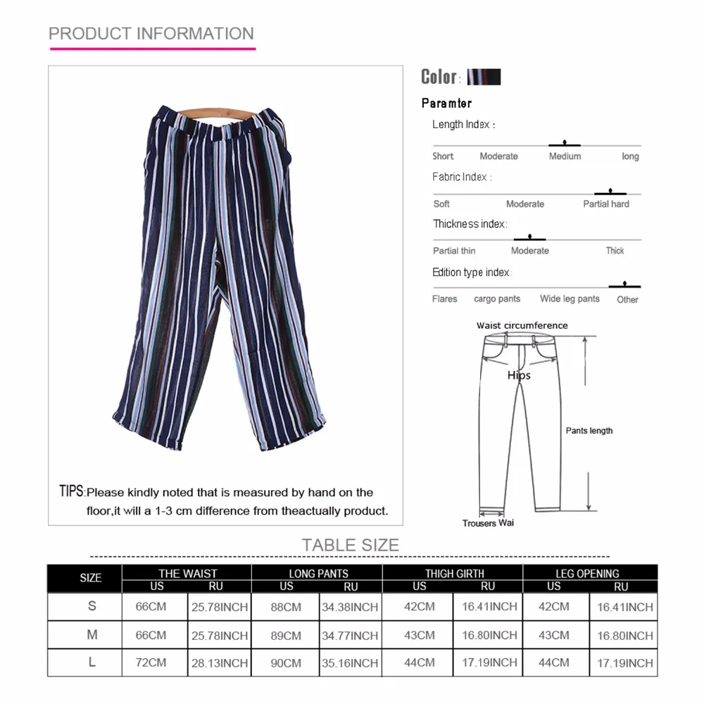 e-Manco Fashion Women Pants 100% cotton Classic Stripe Ankle Length Pants Casual Trousers For Women Clothes LR2064