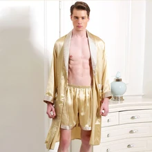 Новое поступление Весна Осень Роскошный пеньюар для мужчин шелк тутового шелка пижамы кимоно Летняя мужская сексуальная ночная рубашка Китайский шелковый халат набор