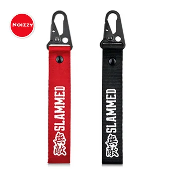 

Noizzy Slammed Society Auto Key Ring Car Keychain Japanese Wrist Lanyard Red Metal Motorcycle Key Holder for Men Car Accessories