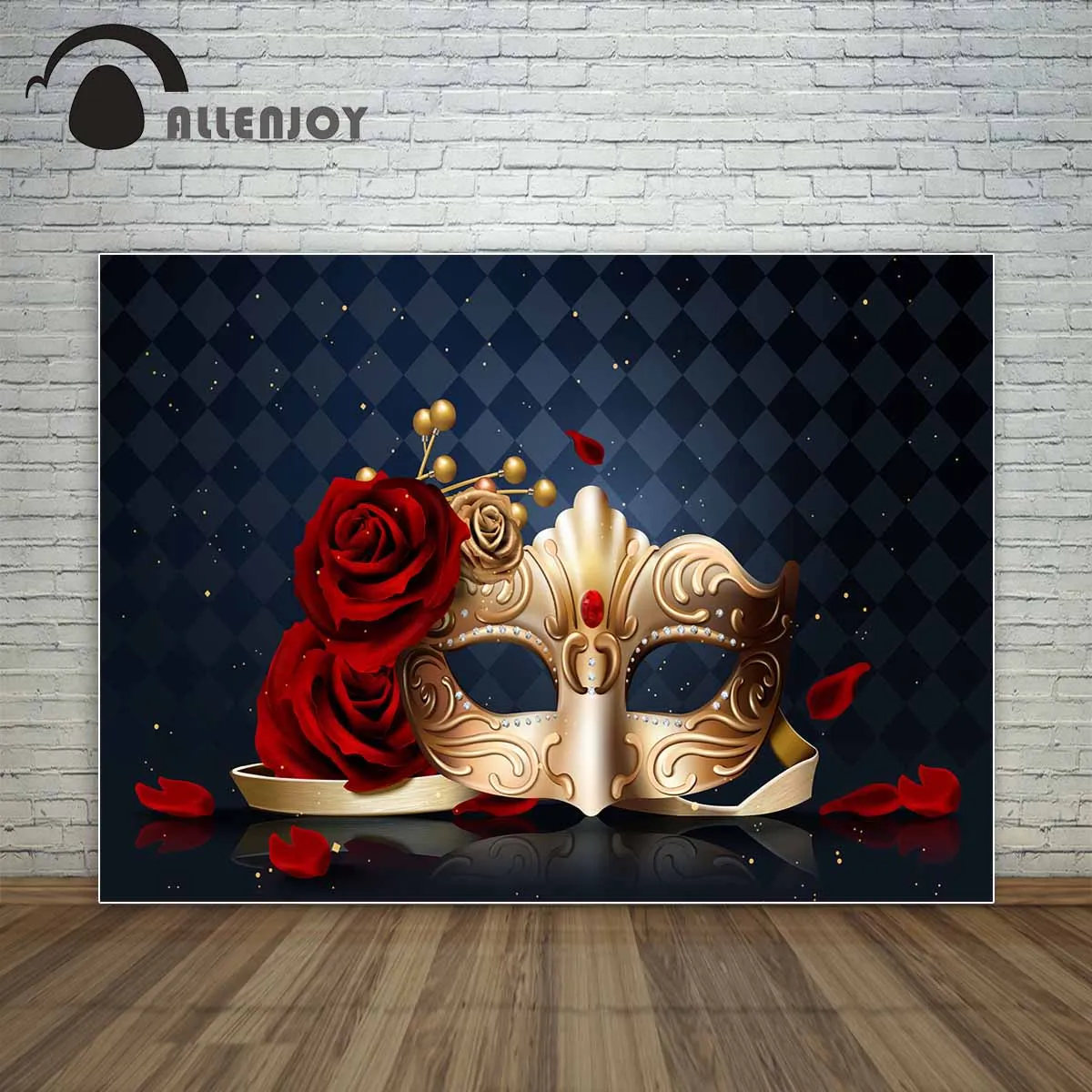 

Allenjoy gorgeous mask with red roses golden dots diamond shape background fund background vinyl child photography