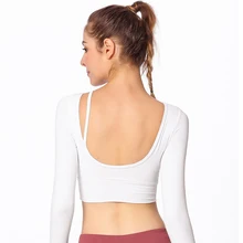 Selena Фанни Сексуальная спинки рубашки с длинными рукавами Pad Тренажерный Зал Фитнес Спорт Бег упражнения укороченный Топы корректирующие для женщи