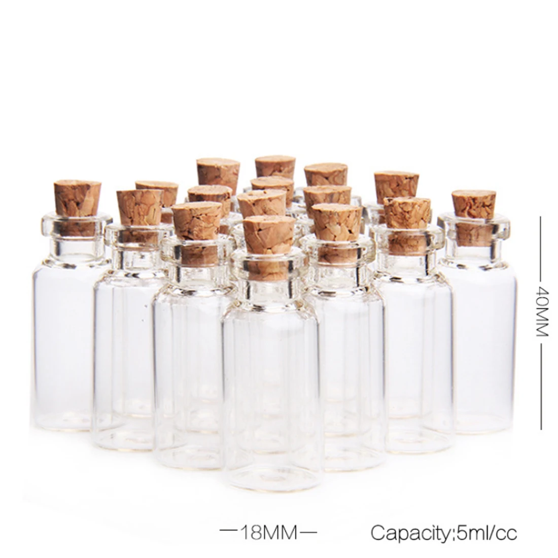 

100Pcs 18 x 40mm 5ML Mini Glass Bottles Empty Sample Jars with Cork Stoppers for DIY Craft Decoration - Transparent