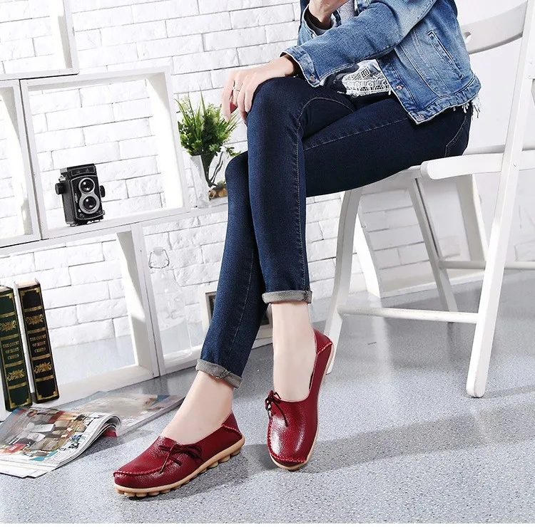2016 New Real Leather Woman Flats Moccasins Mother Loafers Lacing Female Driving Casual Shoes In 16 Colors Size 34-44 ST179 (29)