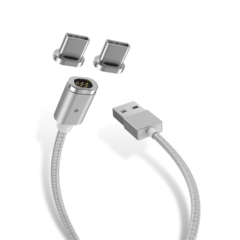 Магнитный кабель WSKEN Mini 2 usb type C для samsung S9 S8 Note 8 Hawwei USB-C type C для быстрой зарядки и передачи данных - Цвет: With 2 plug  silver