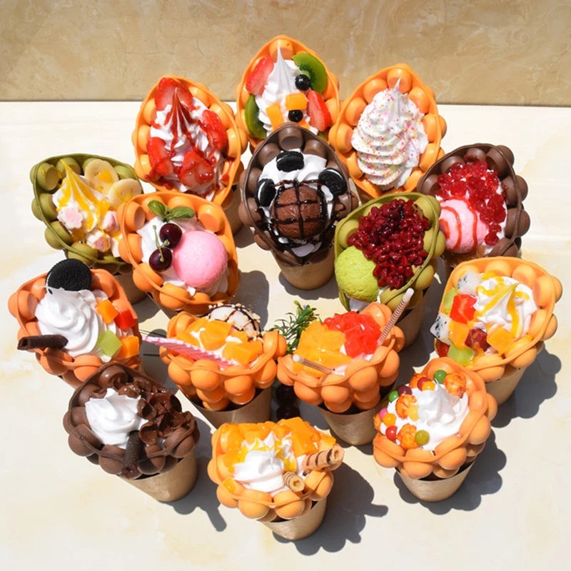 Hongkong Ice Cream Egg Waffle Fake Food Model Simulation Eggettes Bubble Waffles Sample Foods Display Props For Window Display full sky star half body jewelry props premium leather portrait model jewelry display frame necklace pendant window jewelry