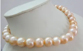 

classic 12-14mm round south sea gold pink pearl necklace 14