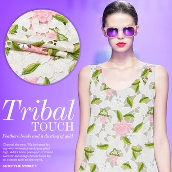 

quality 120cm colorful embroidery wanter soluble cut-out lace fabric for wedding evening dance dress clothing decoration