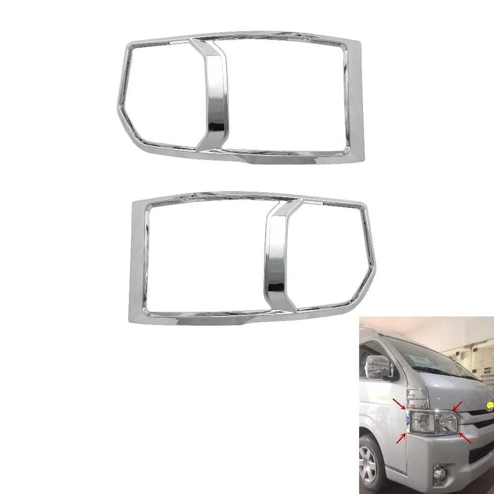 

Chrome Headlight Cover Trim For Toyota Hiace Commuter 2015 2016 2018 Head Lamps Shell Frame Decoration Car Accessories