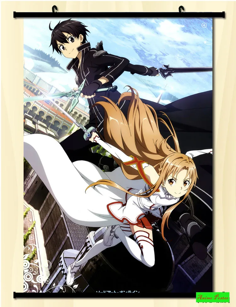

Anime Poster Sword art online Wall Scroll Printed Painting Home Decor Japanese Cartoon Decoration Poster 60*90cm