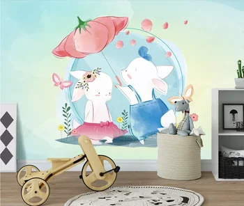 

Carton Rabbit Unmbella Wall Paper Mural Tapeta Dziecieca Photo Wall Papers Roll Contact Paper Waterproof Canvas Wall Cover
