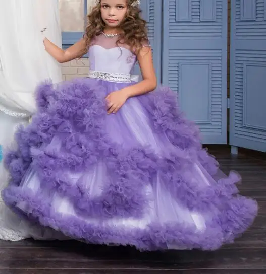 Новинка года, платье принцессы для выпускного вечера для девочек элегантные длинные платья с цветочным узором для девочек детская одежда для дня рождения, свадьбы Vestido, для детей возрастом от 2 до 13 лет - Цвет: purple