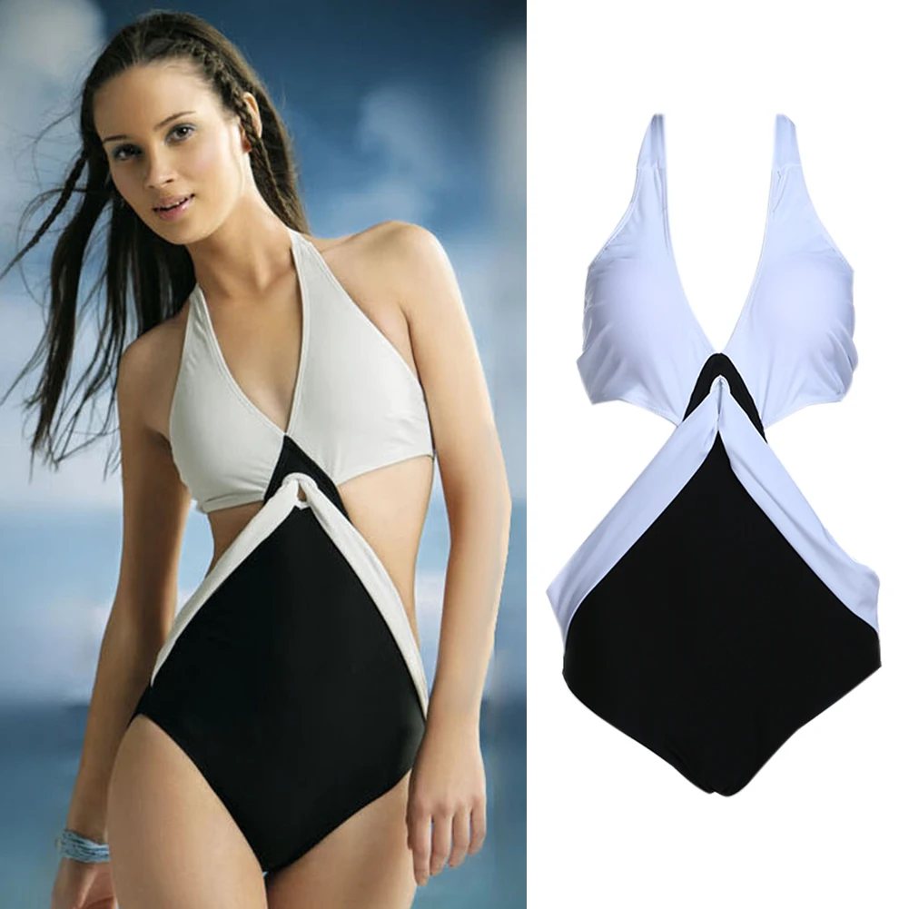 Plus Size Bikini Women Swimsuits Triangle Black White Joint Color Padded Jumpsuits Swimming Suit Female maillot de bain femme plus-size-black-swimsuit : image Plus Size Bikini Women Swimsuits Triangle Black White Joint Color Padded Jumpsuits Swimming Suit Female maillot de bain femme plus-size-black-swimsuit