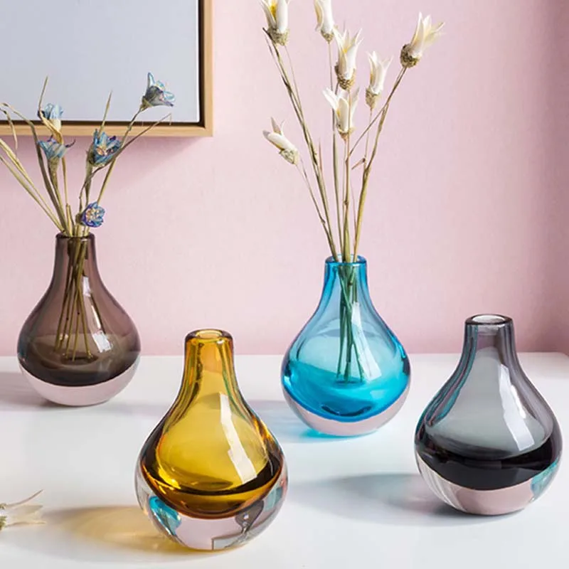 

2 Pack Hand-blown desktop water culture glass small vase transparent flower arrangement table home decoration decoration