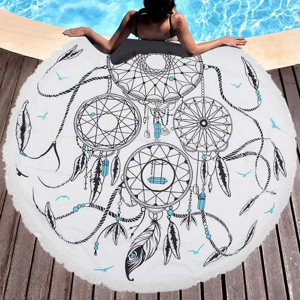 150cm Round Bohemian Dreamcatcher Beach Towel Shawl Tapestry Picnic Mat Microfiber Yoga Mat