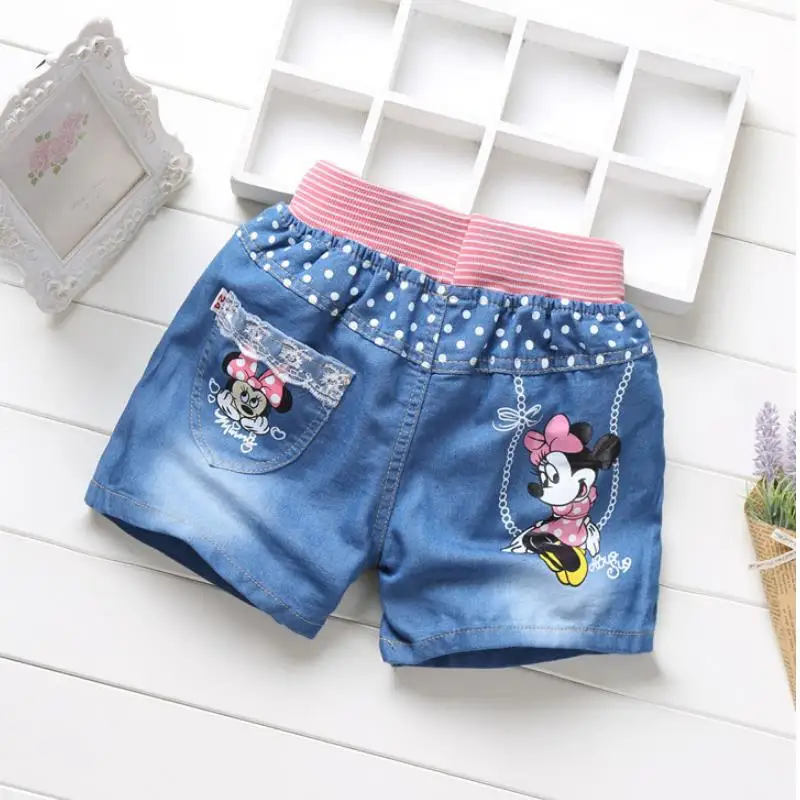 

2019 Summer Children Minnie Mouse Shorts Kids Thin Jeans For Girls Cartoon Clothes Toddlers Girls Pants3-12Y