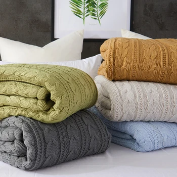 

plush And Thicker Blanket Knitted Pure-color Blanket American Blanket Nordic Off