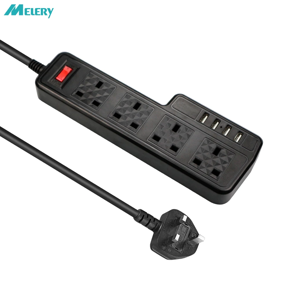 

Power Strip Surge Protector USB Extention Sockets 4 Way UK Plug Outlets USB Charger Adapter Power with 4 USB 2m Extension Cord
