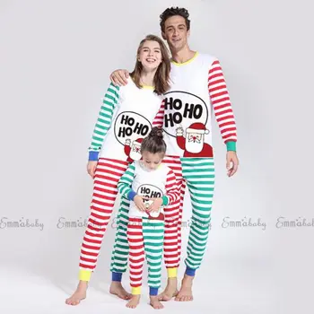 

Emmababy Family Matching Clothes Christmas Pajamas Set Men's Women Kids Santa Sleepwear Striped Cute Cartoon Cotton Nightwear