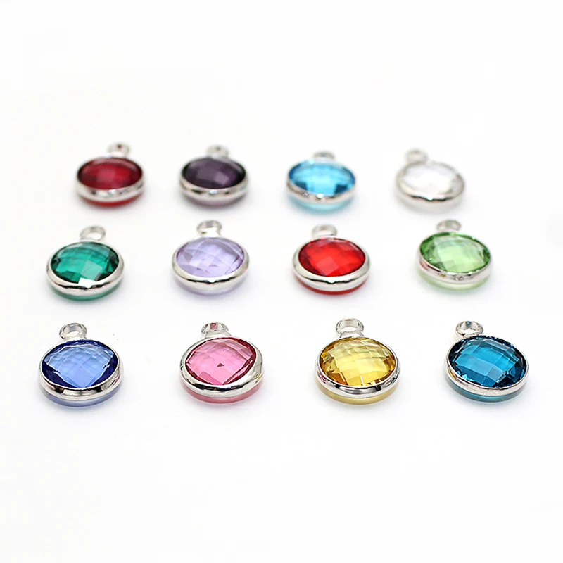 10Pcs Czech Colorful Crystal Channel Birthstone Pendant Charm Beads Silver Set 