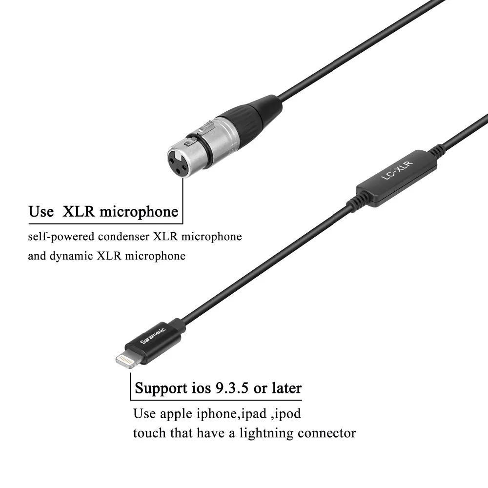 Saramonic 6 м кабель адаптер с XLR Женский вход и Apple Сертифицированный Lightning аудио интерфейс для Pro XLR Mic и iPhone устройств