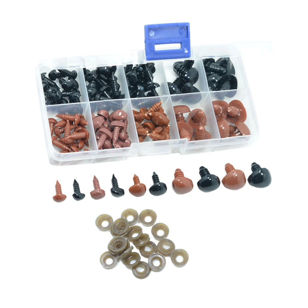 100 Pieces Noses Buttons Eyes for Bear Toy DIY Safety Nose Doll Toys Accessories Brown & Black