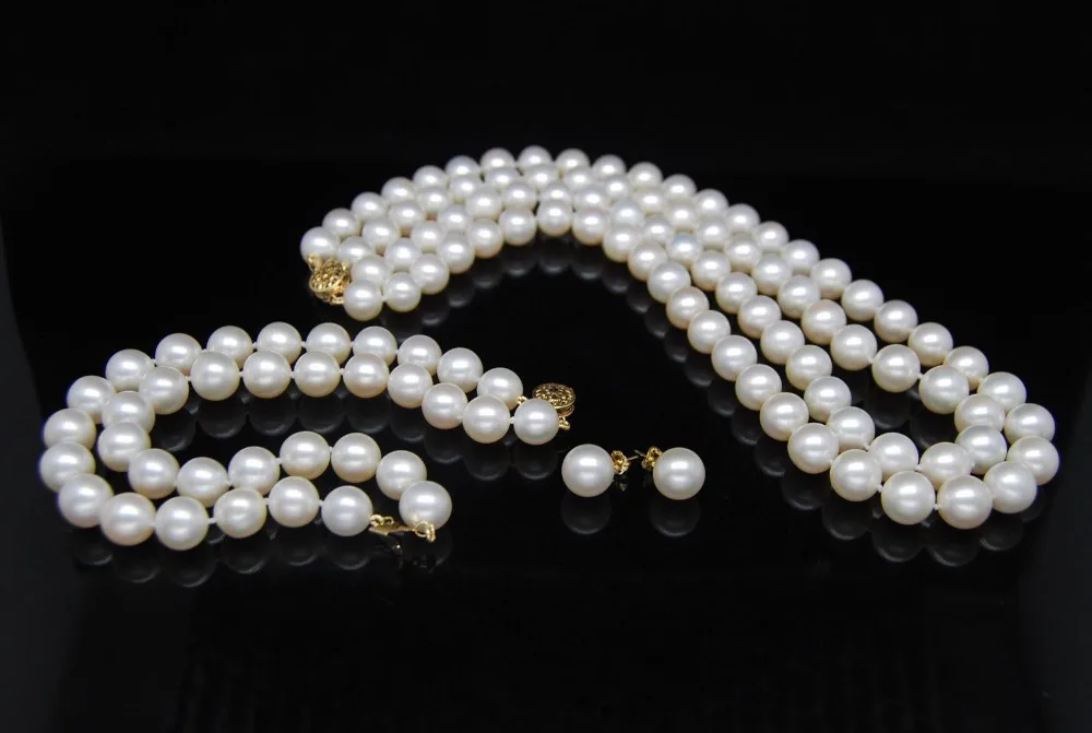 

Free Shipping >>>>> double strands 8-9mm south sea white pearl necklace bracelet earrings