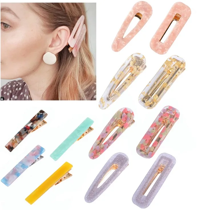 Lady Multicolor Glitter Jelly Transparent Acetate Resin Strip Hairpin Hair Clip Girl Headwear Triangle and Squre Shape 1PCS |