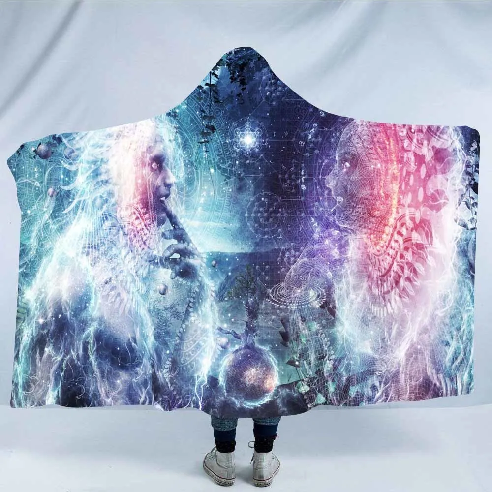 Зимнее двойное уплотненное 3D одеяло с капюшоном для взрослых, мандала, коралловый флис, покрывало на диван-кровать - Цвет: Color 12
