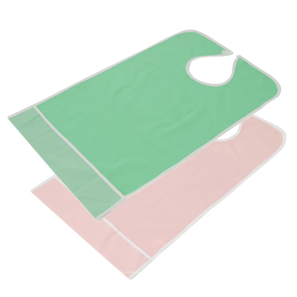 2 Pieces Reusable Elderly Bibs with Catch Pocket Meals Eating Feeding Apron Suit for Bedridden Patients