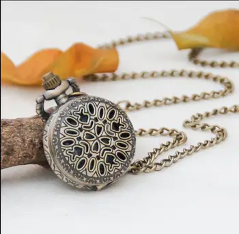 

Vintage Fashion quartz Hollow out flowers children pendant Necklace pocket watches send box