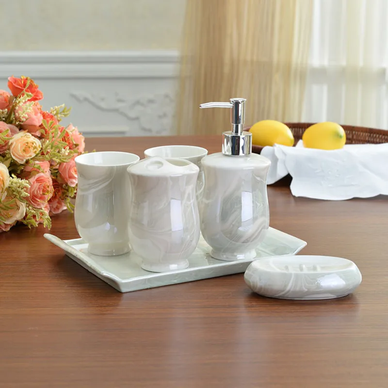 Скандинавский модный керамический набор для умывания мраморная полоса парные чашки украшения для ванной комнаты украшения для дома WSHYUFEI - Цвет: 6pcs