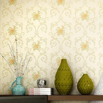 

European Romantic Embossed Floral Wallpaper Roll Flocked Non-woven Wall Paper for Kids Room Living Room TV Background 10MX53CM
