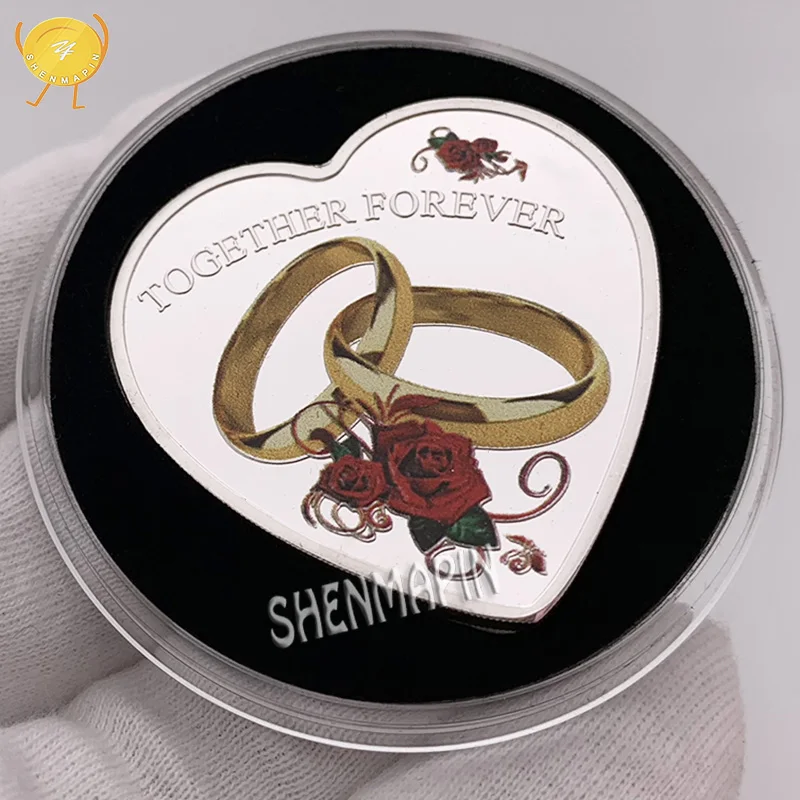 

I LOVE YOU" 999 Silver Heart-shaped Propose Marriage Ring Commemorative Coins Love Confession Marriage Memorial gifts